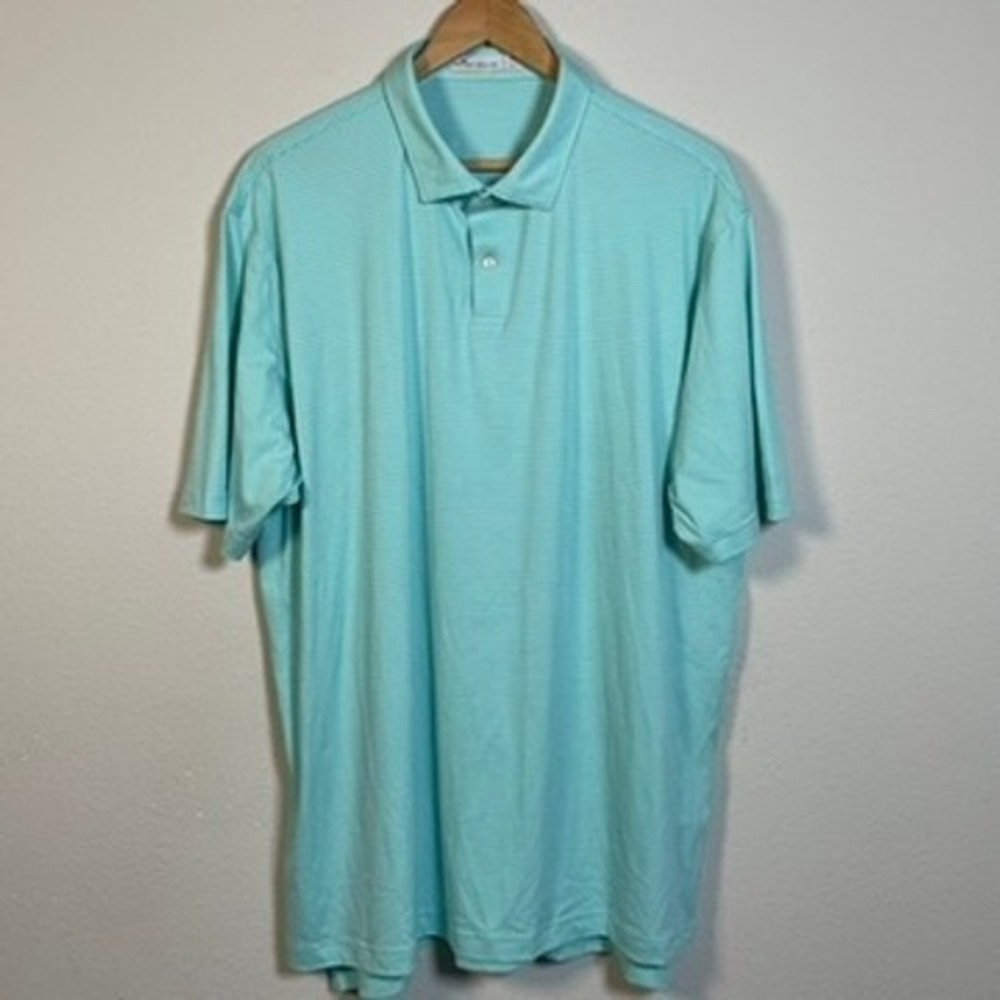 Peter Millar Featherweight Polo XXL Aqua Blue Striped Golf Shirt Preppy Coastal
